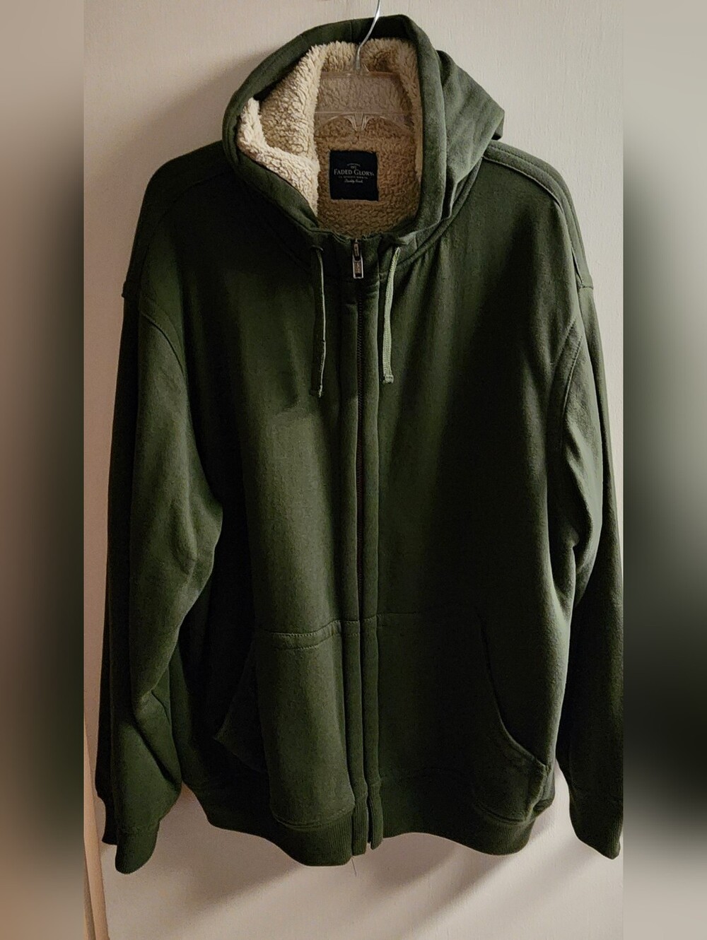 Faded Glory Olive Green Sherpa-Lined Full Zip Hoodie